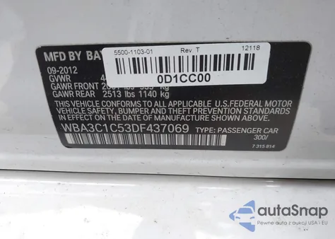 2013 BMW 328I from USA, damaged, VIN WBA3C1C53DF437069